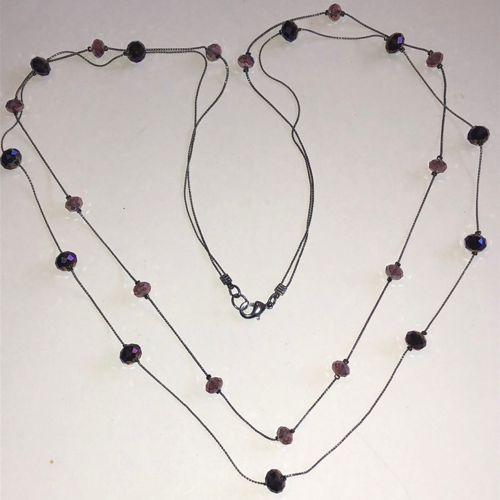 Elegant Purple Pink Ombré Glass Boho Beaded Necklace